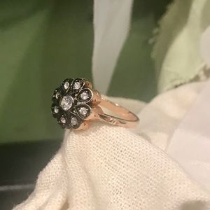 Rose Gold & White Topaz Flower Ring 925
